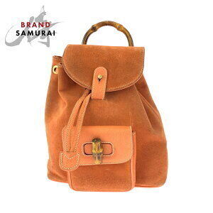 GUCCI Bamboo Backpack Orange Brown Suede